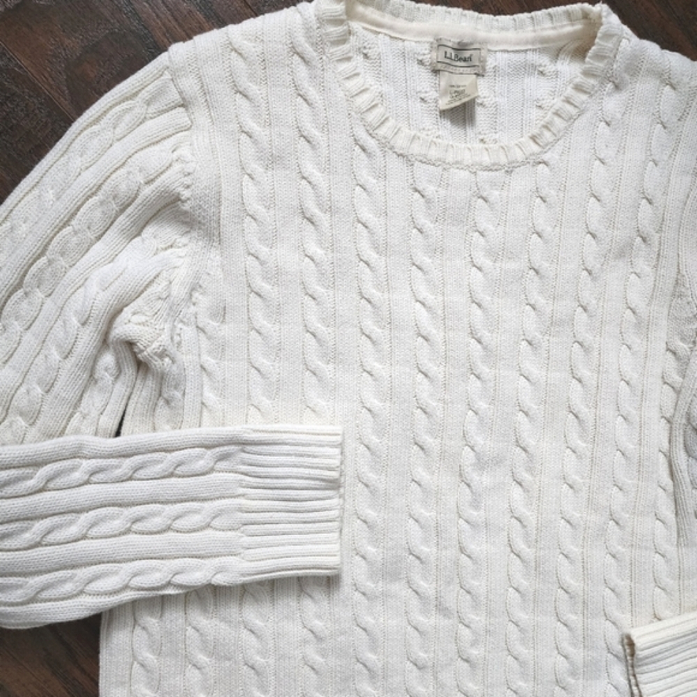 L.L. Bean Women's Cable Knit Sweater - Cream - Picture 3 of 11